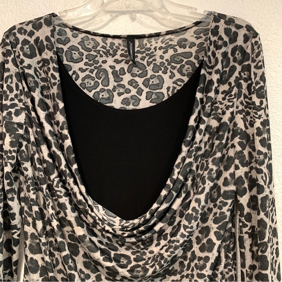 Jason Maxwell Stretch Top Layered Black Gray Animal Print Made in USA Womens XL - Picture 5 of 8
